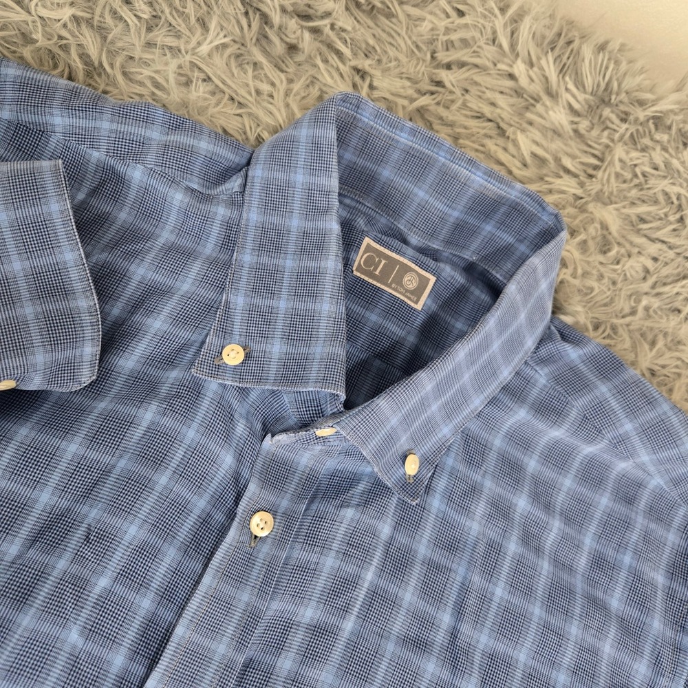 CI by Tom James Button Down Shirt Mens XL Blue Plaid Long Sleeve Classic Fit